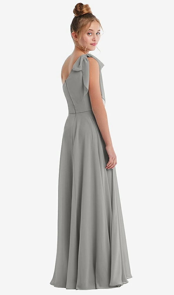 Back View - Chelsea Gray One-Shoulder Scarf Bow Chiffon Junior Bridesmaid Dress