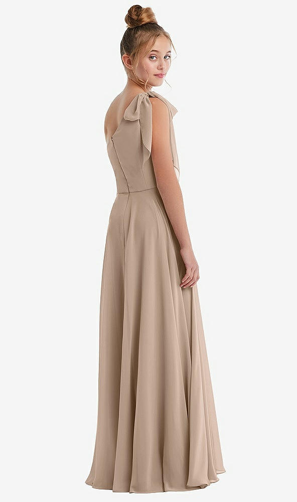 Back View - Topaz One-Shoulder Scarf Bow Chiffon Junior Bridesmaid Dress