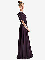 Side View Thumbnail - Aubergine One-Shoulder Scarf Bow Chiffon Junior Bridesmaid Dress