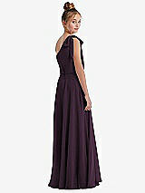 Rear View Thumbnail - Aubergine One-Shoulder Scarf Bow Chiffon Junior Bridesmaid Dress