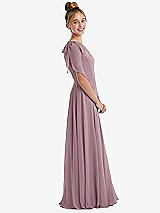 Side View Thumbnail - Dusty Rose One-Shoulder Scarf Bow Chiffon Junior Bridesmaid Dress