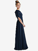 Side View Thumbnail - Midnight Navy One-Shoulder Scarf Bow Chiffon Junior Bridesmaid Dress