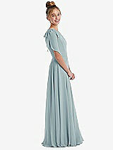 Side View Thumbnail - Morning Sky One-Shoulder Scarf Bow Chiffon Junior Bridesmaid Dress