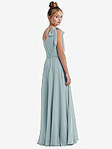 Rear View Thumbnail - Morning Sky One-Shoulder Scarf Bow Chiffon Junior Bridesmaid Dress