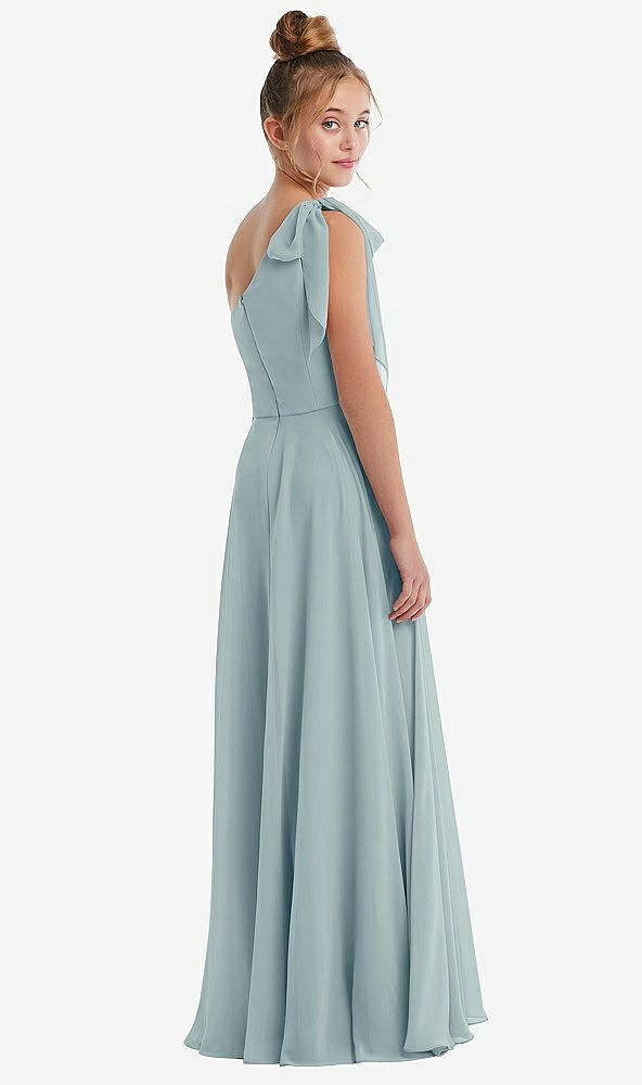 Back View - Morning Sky One-Shoulder Scarf Bow Chiffon Junior Bridesmaid Dress