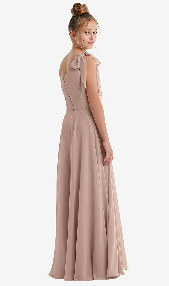 Back View - Neu Nude One-Shoulder Scarf Bow Chiffon Junior Bridesmaid Dress