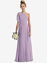 Front View Thumbnail - Pale Purple One-Shoulder Scarf Bow Chiffon Junior Bridesmaid Dress