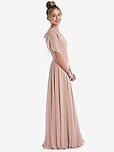 Side View Thumbnail - Toasted Sugar One-Shoulder Scarf Bow Chiffon Junior Bridesmaid Dress