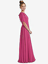 Side View Thumbnail - Tea Rose One-Shoulder Scarf Bow Chiffon Junior Bridesmaid Dress