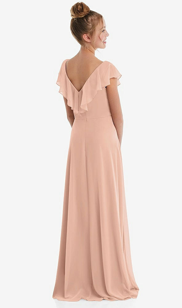 Back View - Pale Peach Cascading Ruffle Full Skirt Chiffon Junior Bridesmaid Dress