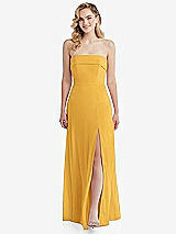 Front View Thumbnail - NYC Yellow Cuffed Strapless Maxi Dress with Front Slit