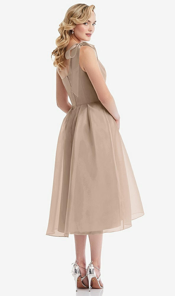 Back View - Topaz Scarf-Tie One-Shoulder Organdy Midi Dress 