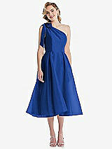 Front View Thumbnail - Sapphire Scarf-Tie One-Shoulder Organdy Midi Dress 