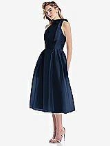 Side View Thumbnail - Midnight Navy Scarf-Tie High-Neck Halter Organdy Midi Dress