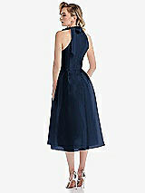 Rear View Thumbnail - Midnight Navy Scarf-Tie High-Neck Halter Organdy Midi Dress