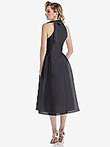 Rear View Thumbnail - Onyx Scarf-Tie High-Neck Halter Organdy Midi Dress