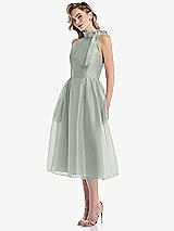 Side View Thumbnail - Willow Green Scarf-Tie High-Neck Halter Organdy Midi Dress