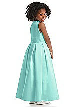 Rear View Thumbnail - Coastal Sleeveless Pleated Skirt Satin Flower Girl Dress