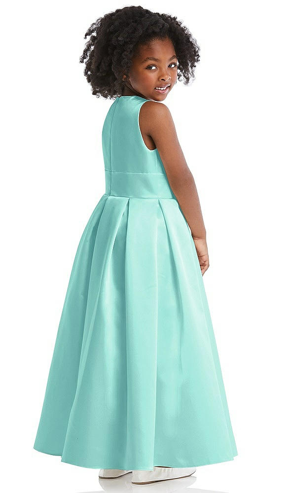 Back View - Coastal Sleeveless Pleated Skirt Satin Flower Girl Dress