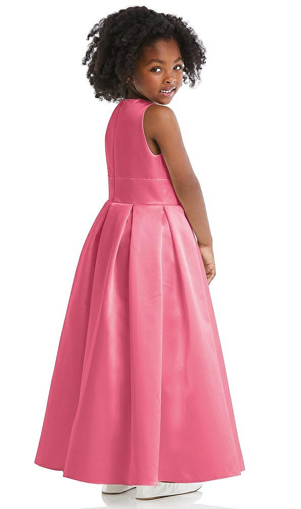 Back View - Punch Sleeveless Pleated Skirt Satin Flower Girl Dress