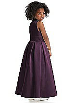 Rear View Thumbnail - Aubergine Sleeveless Pleated Skirt Satin Flower Girl Dress