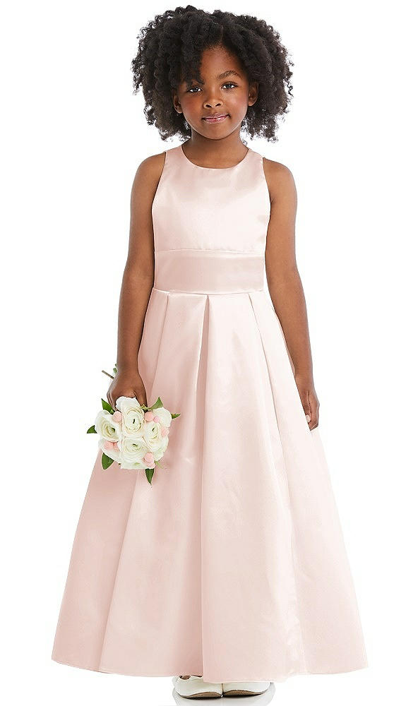 Front View - Blush Sleeveless Pleated Skirt Satin Flower Girl Dress