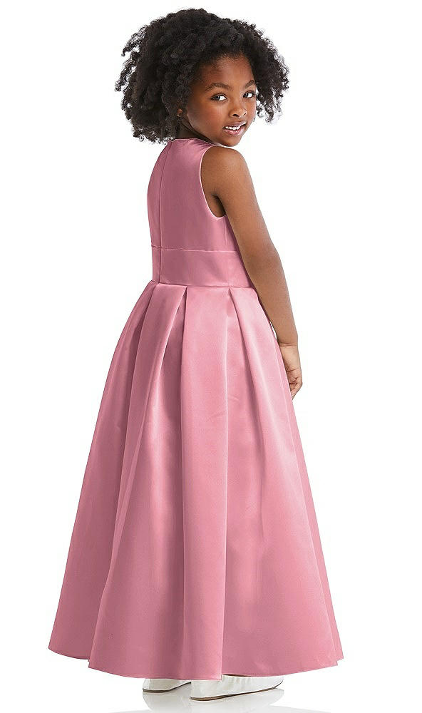 Back View - Carnation Sleeveless Pleated Skirt Satin Flower Girl Dress