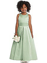 Front View Thumbnail - Celadon Sleeveless Pleated Skirt Satin Flower Girl Dress