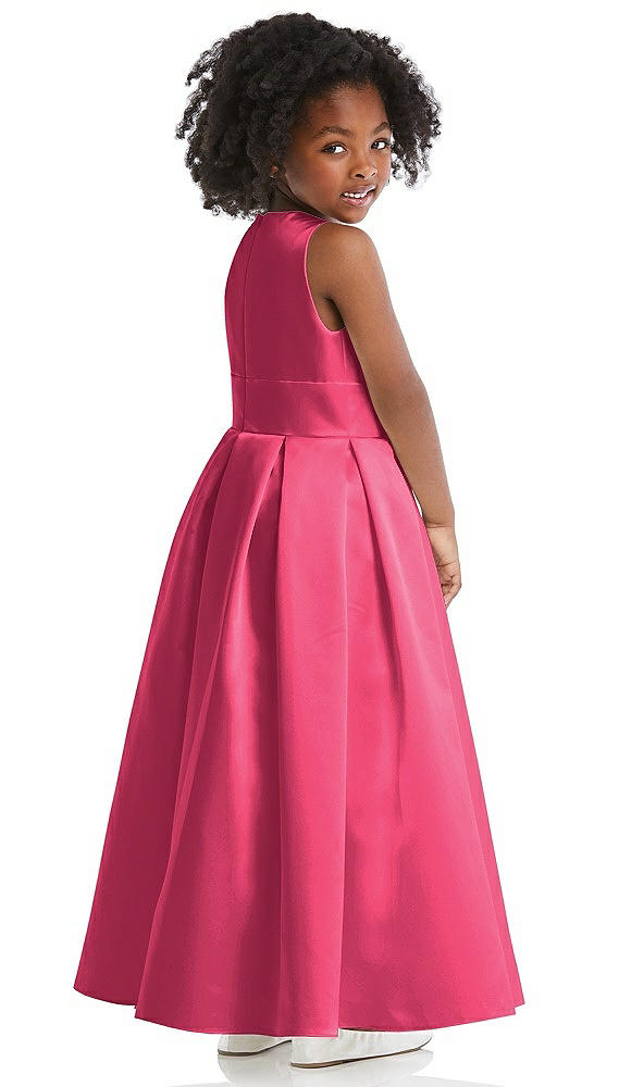 Back View - Pantone Honeysuckle Sleeveless Pleated Skirt Satin Flower Girl Dress