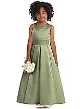 Front View Thumbnail - Kiwi Sleeveless Pleated Skirt Satin Flower Girl Dress