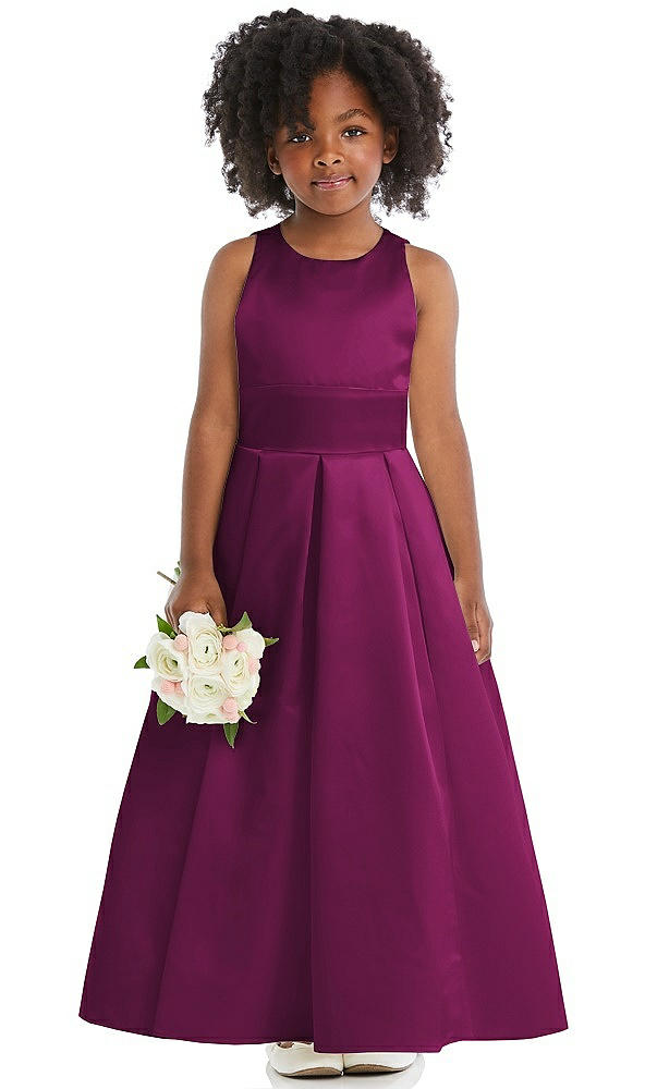 Front View - Merlot Sleeveless Pleated Skirt Satin Flower Girl Dress