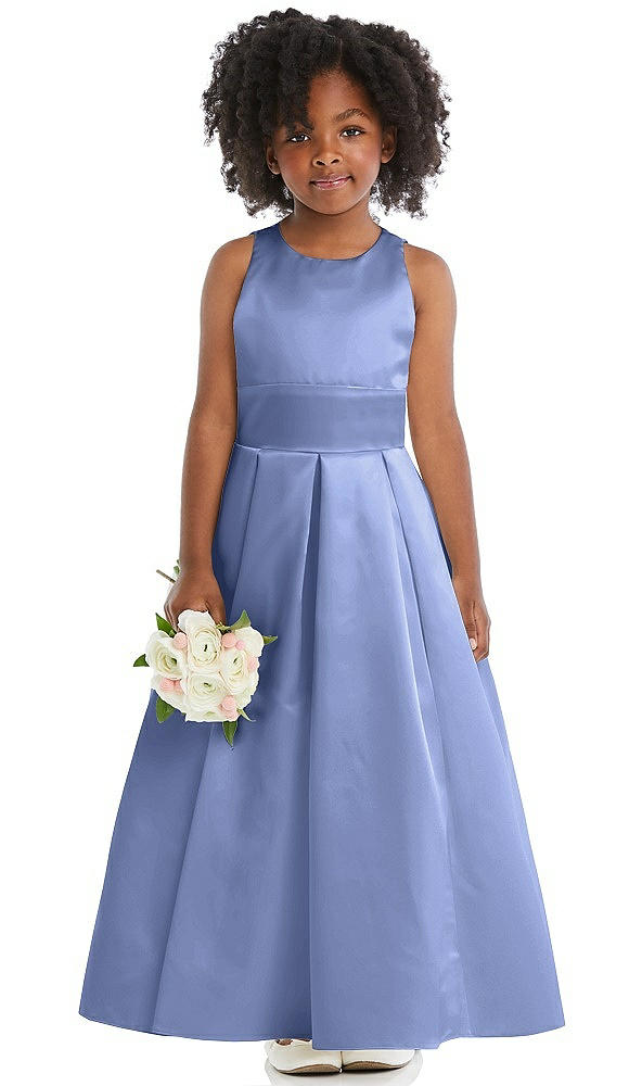 Front View - Periwinkle - PANTONE Serenity Sleeveless Pleated Skirt Satin Flower Girl Dress