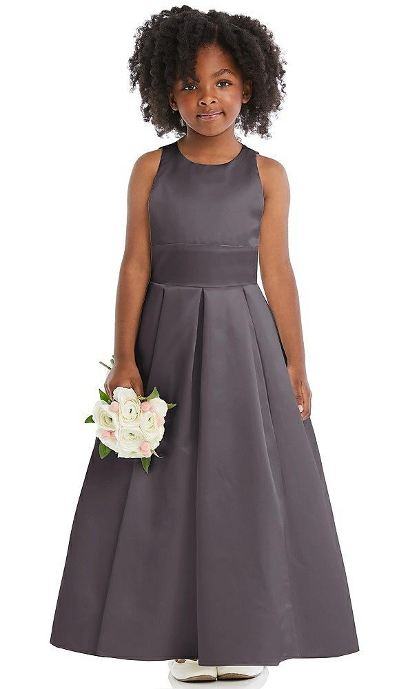 Front View - Stormy Sleeveless Pleated Skirt Satin Flower Girl Dress