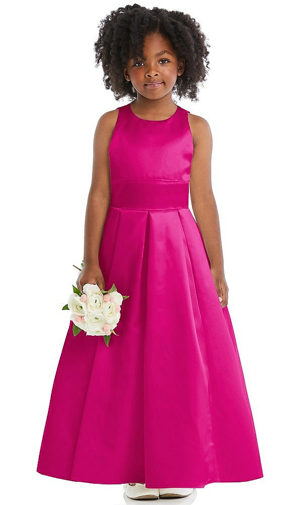 Front View - Think Pink Sleeveless Pleated Skirt Satin Flower Girl Dress