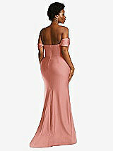 Alt View 4 Thumbnail - Desert Rose Off-the-Shoulder Corset Stretch Satin Mermaid Dress with Slight Train