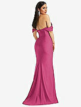 Alt View 3 Thumbnail - Tea Rose Off-the-Shoulder Corset Stretch Satin Mermaid Dress with Slight Train