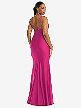 Rear View Thumbnail - Think Pink Deep V-Neck Stretch Satin Mermaid Dress with Slight Train
