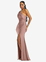 Side View Thumbnail - Neu Nude One-Shoulder Asymmetrical Cowl Back Stretch Satin Mermaid Dress