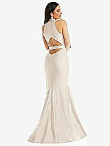 Rear View Thumbnail - Oat Plunge Neckline Cutout Low Back Stretch Satin Mermaid Dress