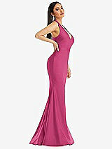 Side View Thumbnail - Tea Rose Plunge Neckline Cutout Low Back Stretch Satin Mermaid Dress