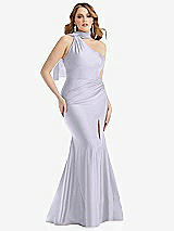 Alt View 1 Thumbnail - Silver Dove Scarf Neck One-Shoulder Stretch Satin Mermaid Dress with Slight Train