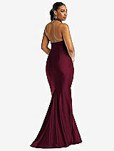 Rear View Thumbnail - Cabernet Criss Cross Halter Open-Back Stretch Satin Mermaid Dress