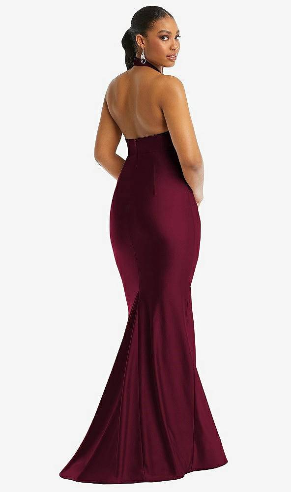 Back View - Cabernet Criss Cross Halter Open-Back Stretch Satin Mermaid Dress