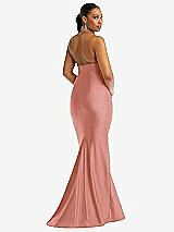 Rear View Thumbnail - Desert Rose Criss Cross Halter Open-Back Stretch Satin Mermaid Dress