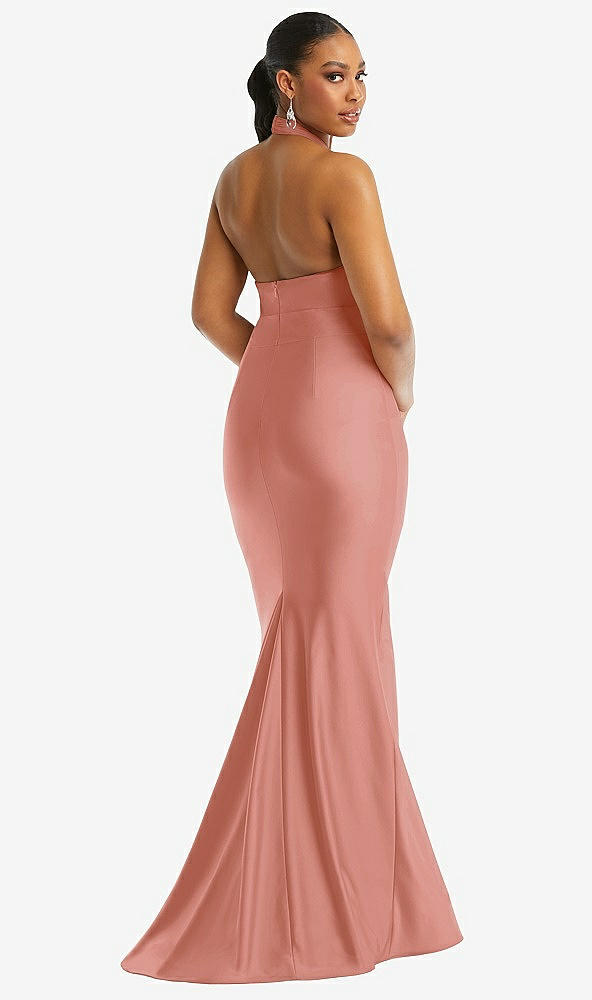 Back View - Desert Rose Criss Cross Halter Open-Back Stretch Satin Mermaid Dress