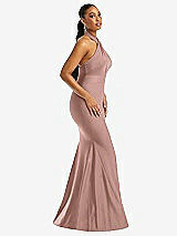 Side View Thumbnail - Neu Nude Criss Cross Halter Open-Back Stretch Satin Mermaid Dress