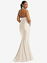 Rear View Thumbnail - Oat Criss Cross Halter Open-Back Stretch Satin Mermaid Dress