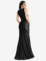 Rear View Thumbnail - Black Square Neck Stretch Satin Mermaid Dress with Slight Train