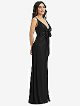 Side View Thumbnail - Black Skinny Strap Plunge Neckline Maxi Dress with Bow Detail