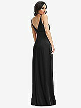 Rear View Thumbnail - Black Skinny Strap Plunge Neckline Maxi Dress with Bow Detail